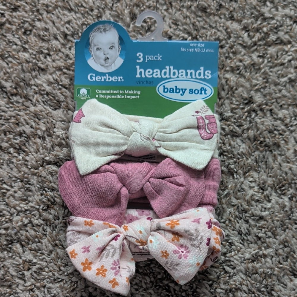 Gerber Baby Soft Headbands 3-Pack - Cream, Pink, White